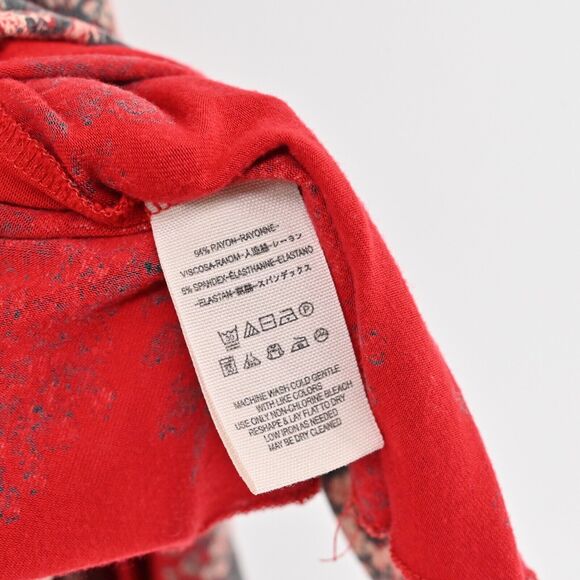 FREE PEOPLE Top Womens Size XS Speak Easy Red Floral V Neck Bell Sleeve Babydoll - Picture 9 of 12